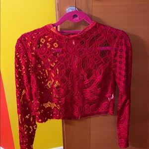 Red cropped lace top
